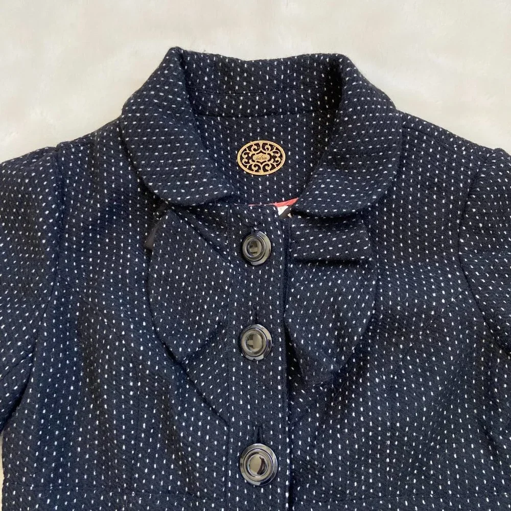 Anthropologie| Idra Black Dot Wool Blend Coat | Sz 8 Ruffle - Picture 2 of 10